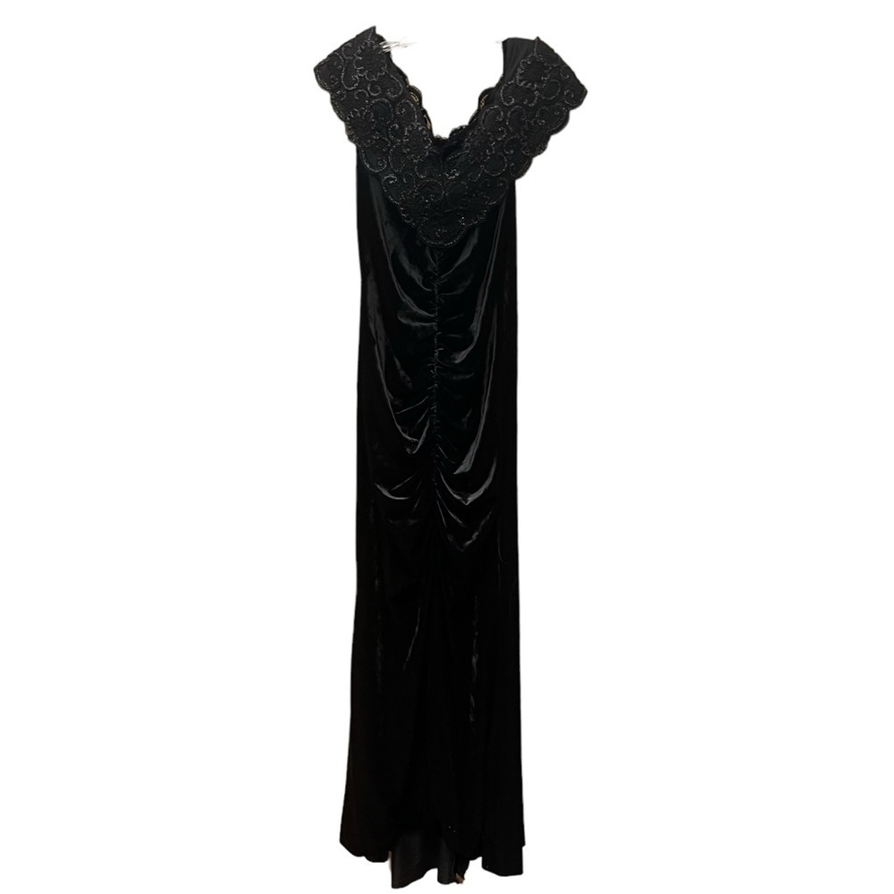 ABS EVENING Allen Schwartz Long Black Formal Cocktail Dress With Lace